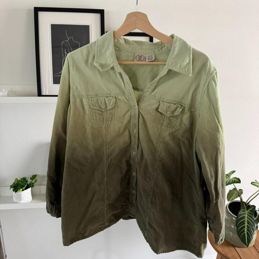 Vintage dcc womens corduroy shirt green plussize 18 20